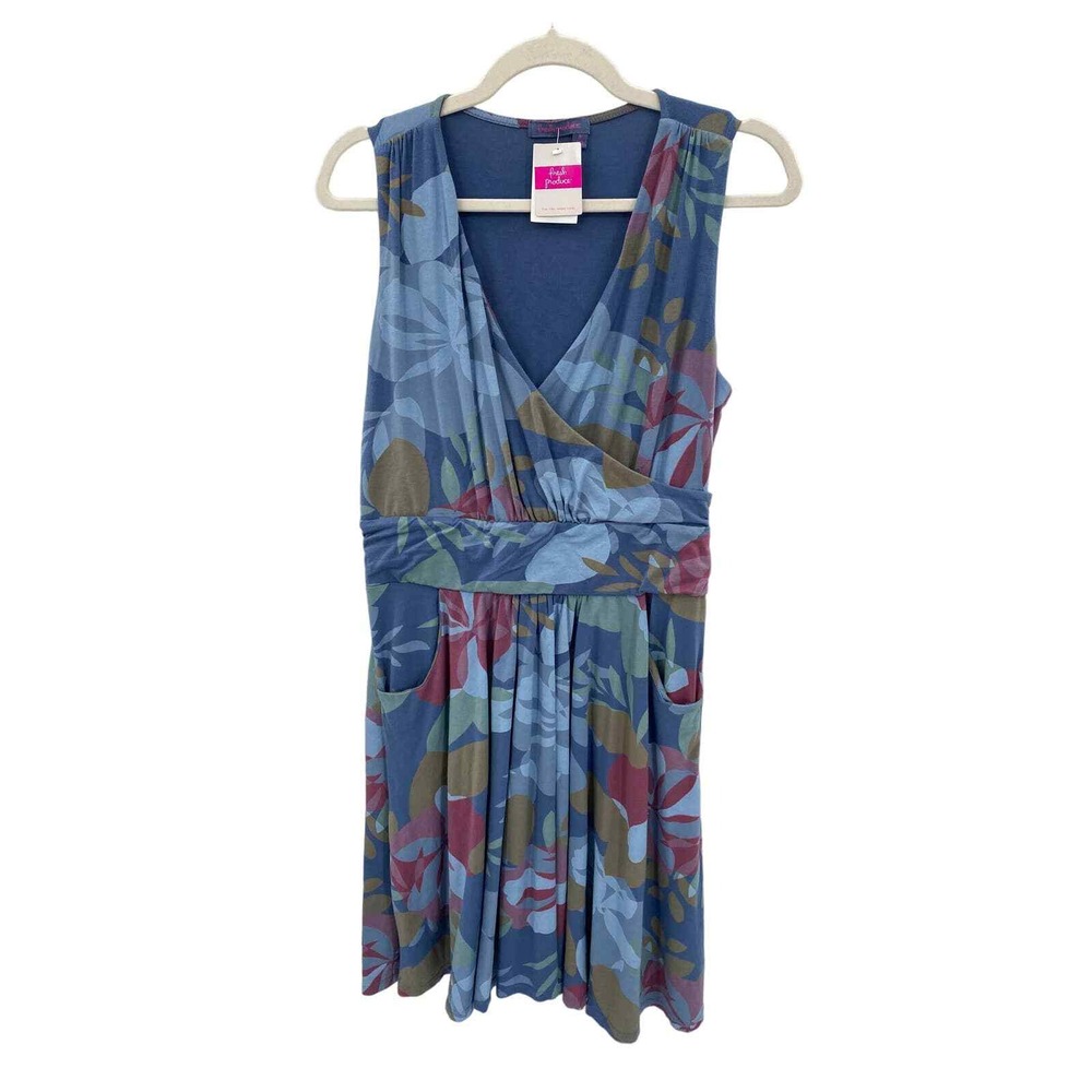 Fresh Produce Midi Dress‎ Womens Medium Blue Floral Print Cotton Modal NEW